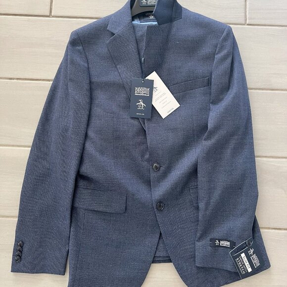 NWT Original Penguin Navy Wool Blend Slim-Fit Suit, 38R - Picture 1 of 4